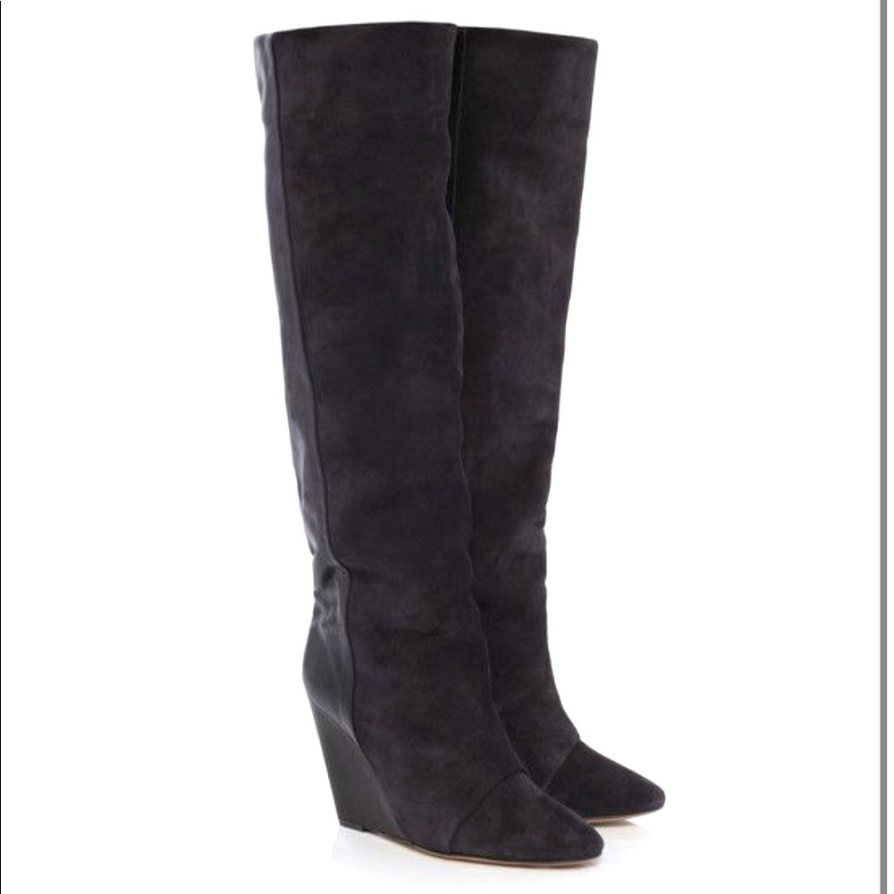 Isabel Marant Anthracite Prescott suede and leather knee boots size 38